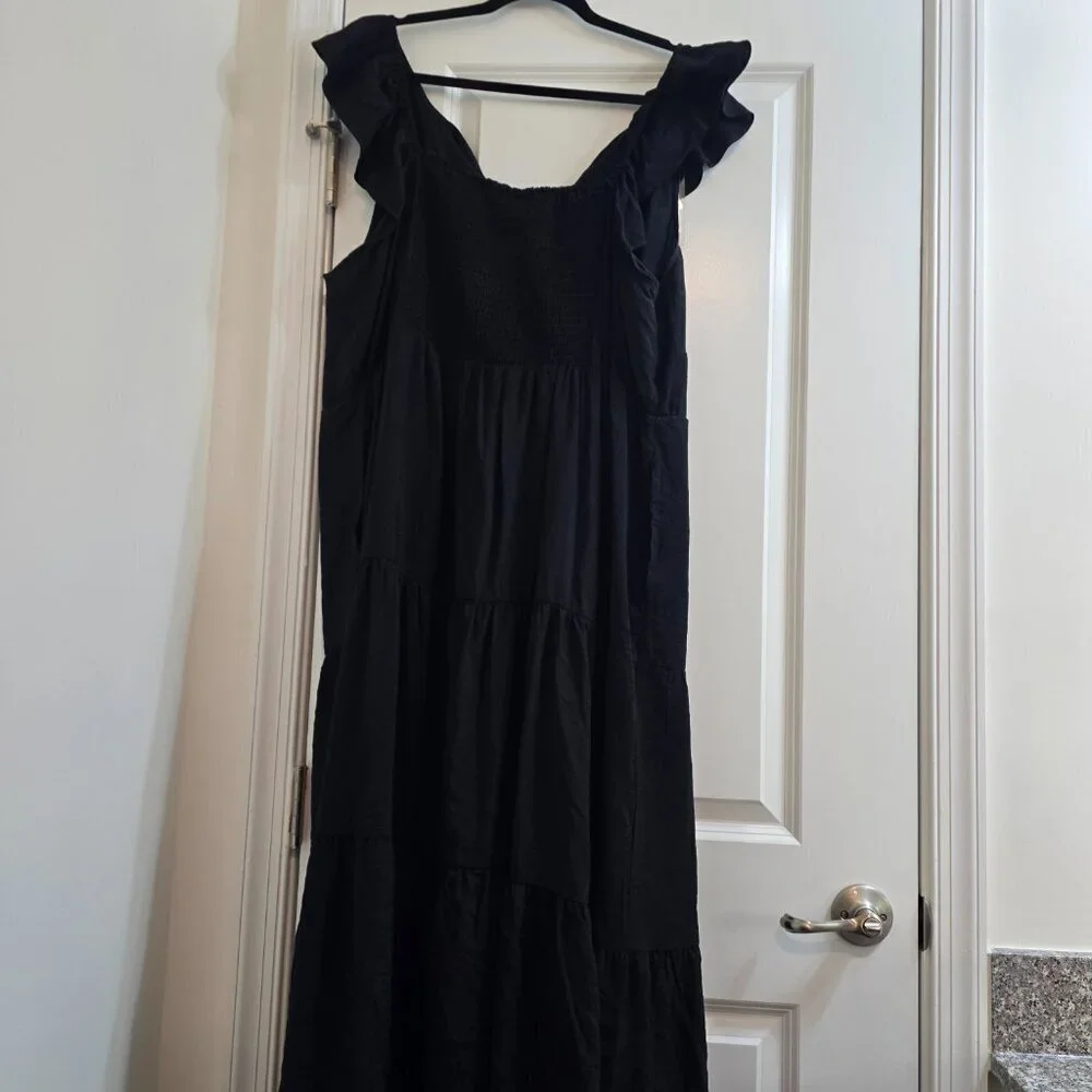 Women's Flutter Short Sleeve Maxi A-Line Dress - Ava & Viv - Black 2X - Picture 9 of 13